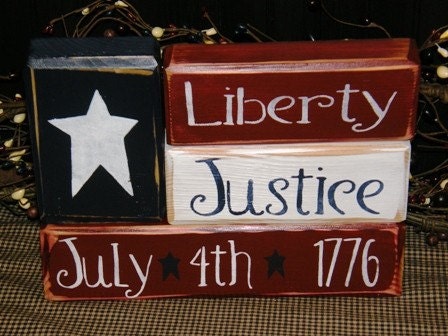 AMERICAN FLAG LIBERTY JUSTICE JULY 4th 1776 wooden letter block sign - Americana - Patriotic - Seasonal - Custom - Personalize - Home Decor - Flag - Star