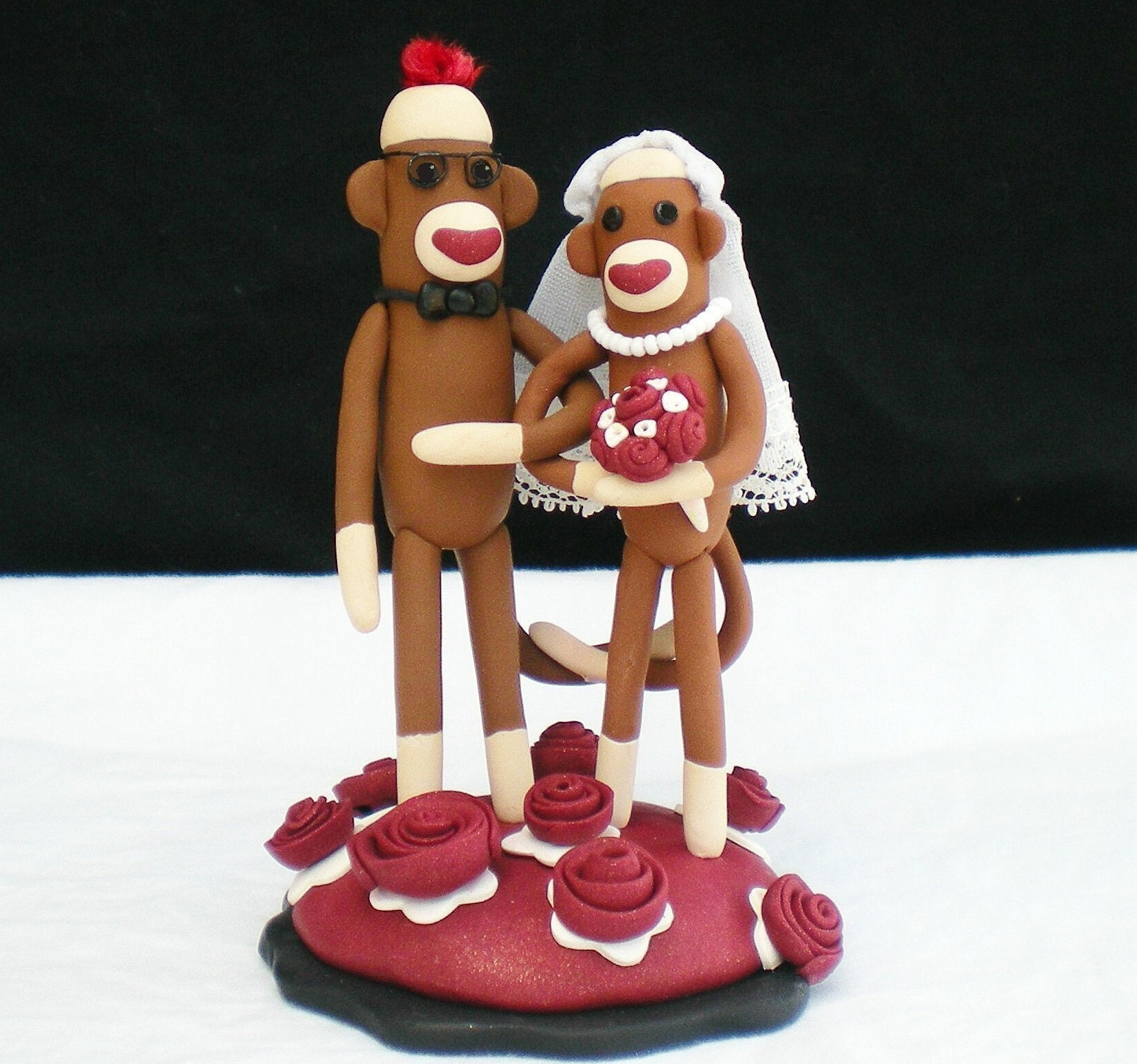 Custom 4 inch Sock Monkey Wedding Cake Topper in Your Colors