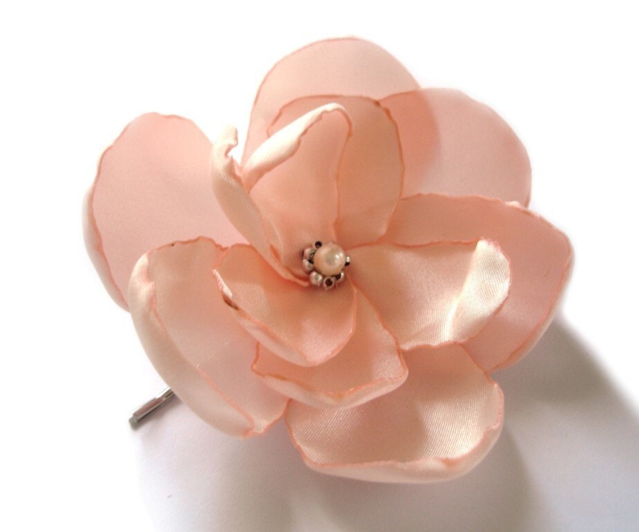 peach salmon rose blossom wedding flower bobby pin