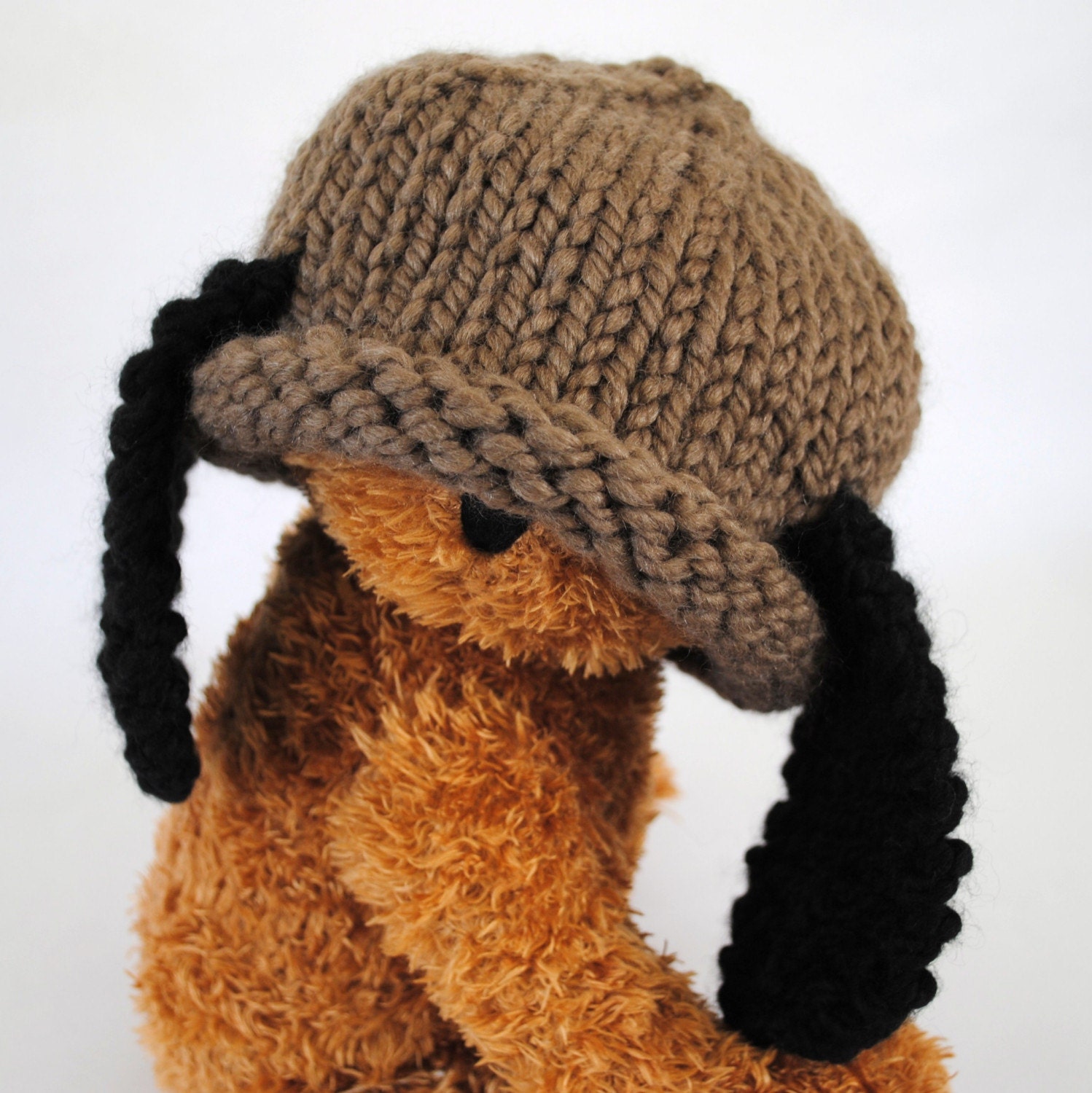 Hand Knit Hat for Baby, Dog Ears in brown/black - Machine Washable