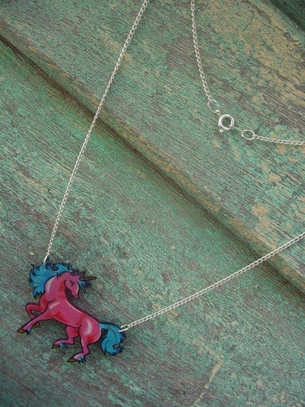 hot pink and blue magical unicorn necklace
