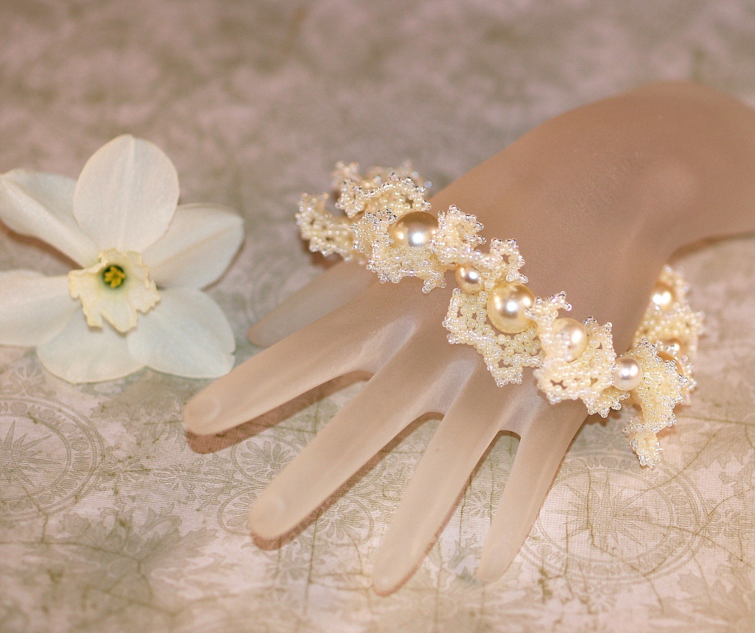 To Have and To Hold - Ruffly Beadwoven Bracelet for a Bride (3205)