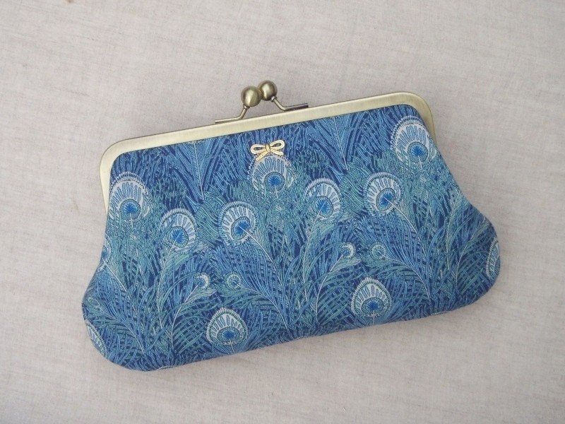 Peacock blue clutch in Liberty cotton