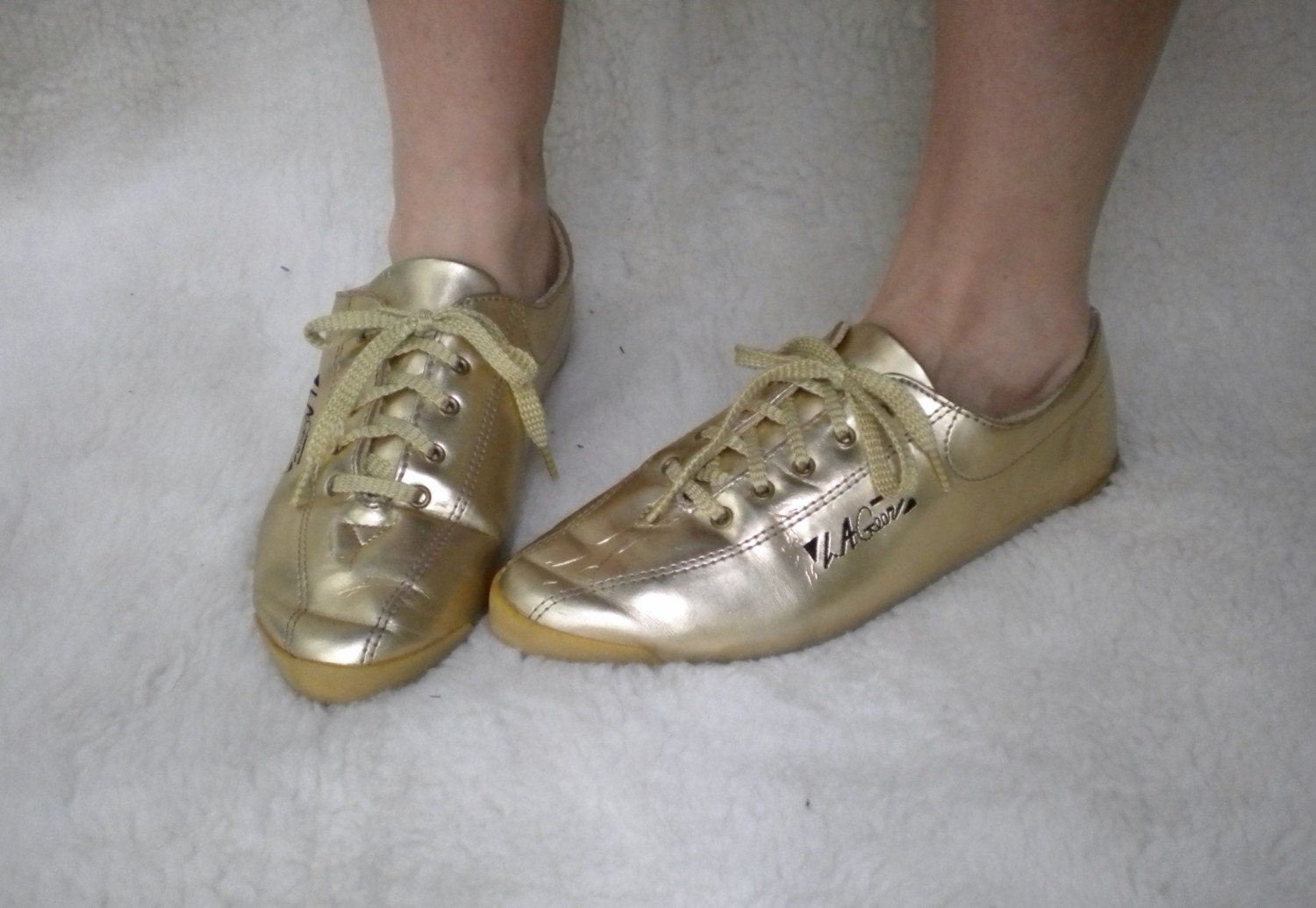 Vintage Metalllic GOLD LA Gear Aerobic Tennis Shoes 8