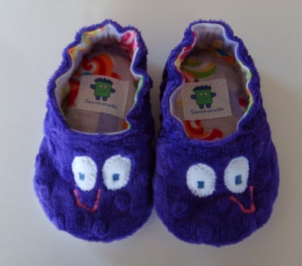 Purple Minky Dot Jojo Baby Slippers with Rubber Sole