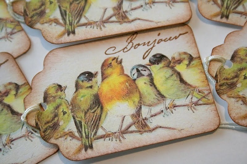 Gift Tags - Handmade Singing Bird Bonjour
