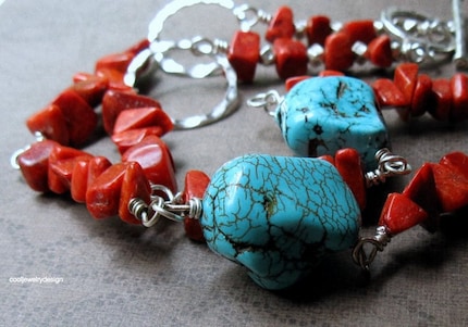 SALE turquoise coral wrapped silver necklace by cooljewelrydesign necklace 