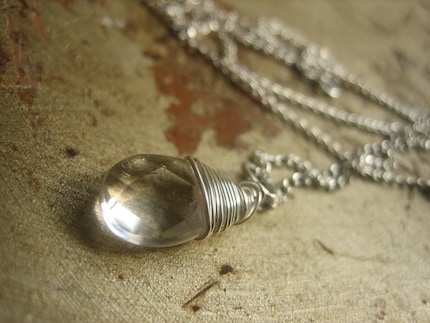 rivke -  delicate quartz briolette pendant on pure sterling silver chain  necklace