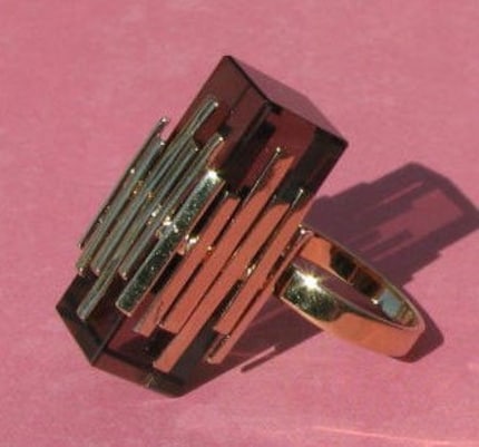 Vintage 1970's Artisian Smokey Topaz Ring