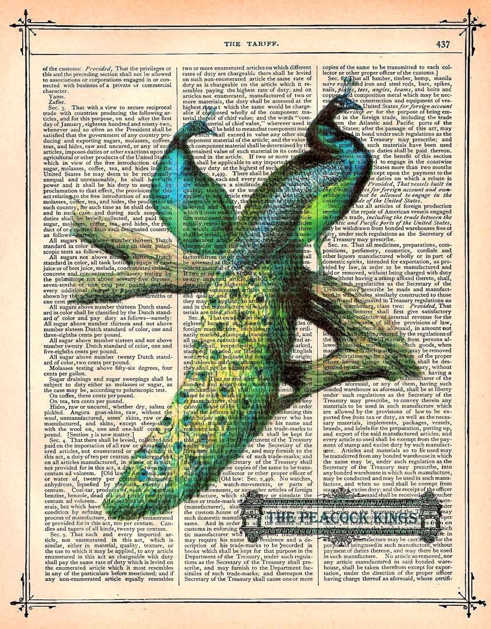 FREE SHIPPING WORLDWIDE PEACOCK KINGS PRINT on a Vintage 1883 Book Page