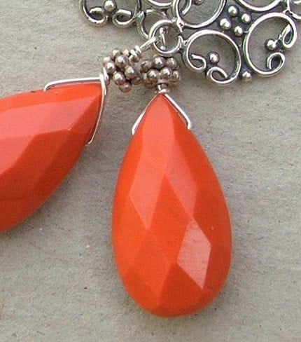 Bali filigree and Orange Turquoise Earrings by feelgoodjewelry gemstone 