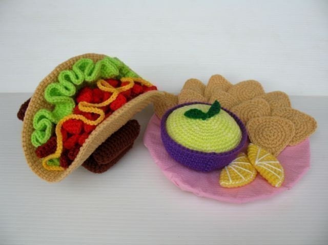 Crochet Pattern - TACO and CHIPS with SALSA- Toys / Playfood - PDF