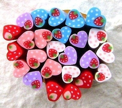 Polymer Clay Cane Sticks Hearts With Strawberries 25 Set