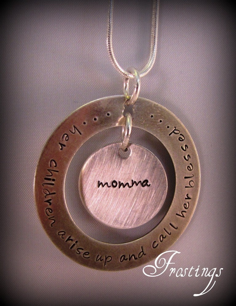 Proverbs 31/28 hand stamped sterling silver Mother's necklace