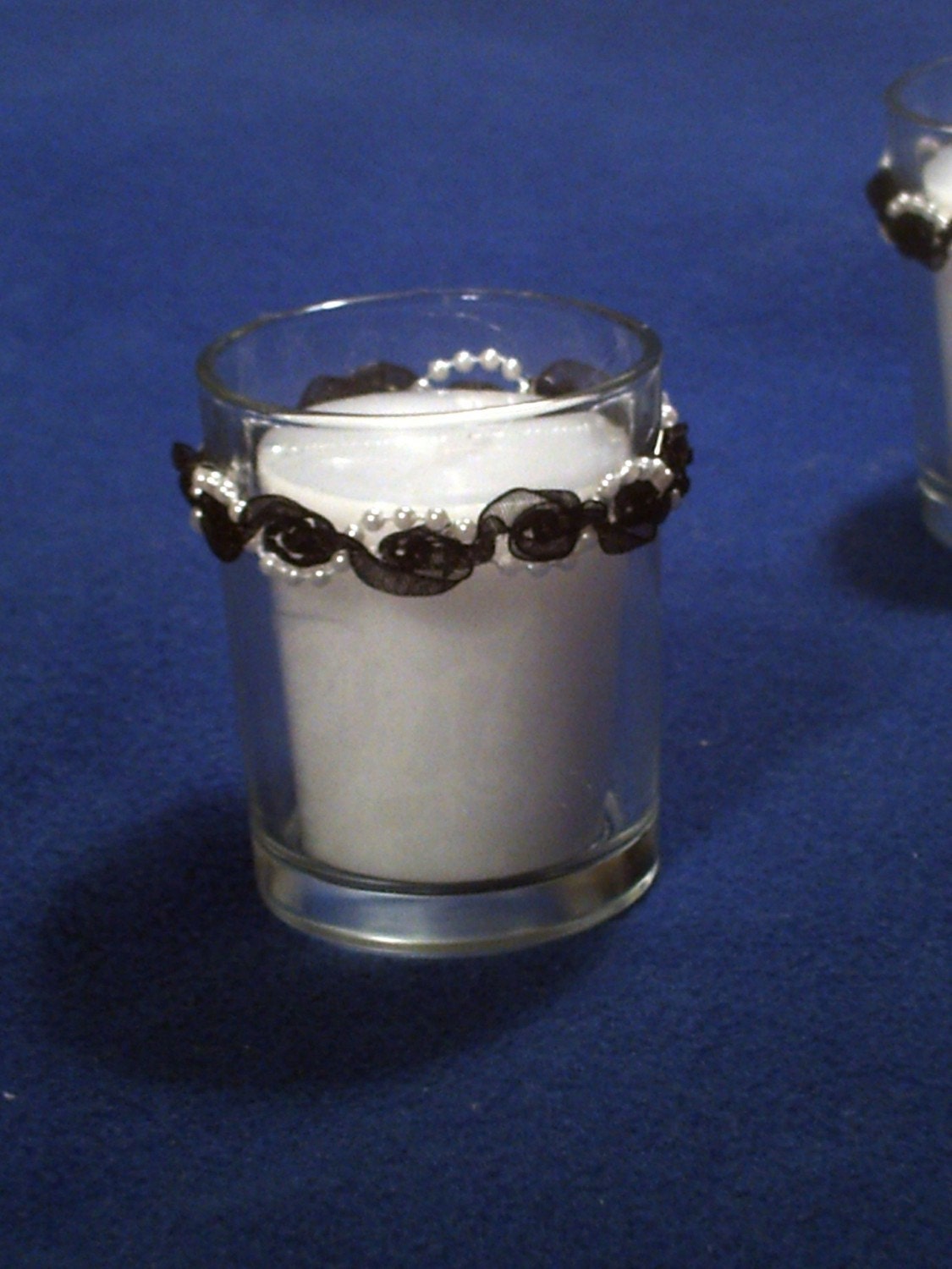 Wedding Gel Candle Votives Black Ribbon and Pearl - Set of Six by Silk N Lights Designs