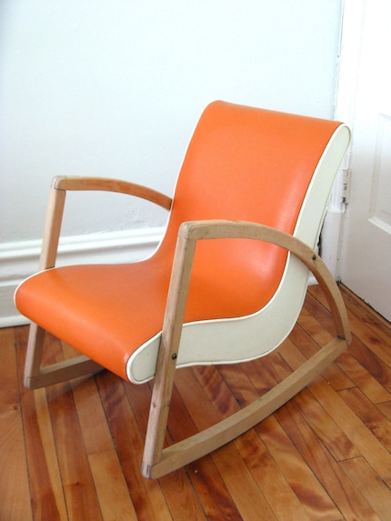 Vintage retro children orange rocking chair