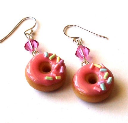 Strawberry and Sprinkles Donut Earrings