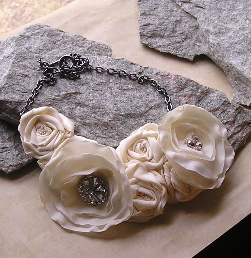Buttercream Blossom fabric flower statement bib necklace