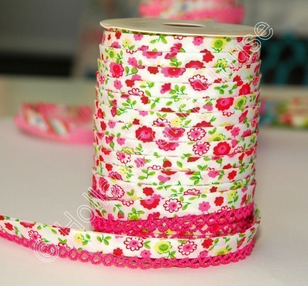 Bias Tape Pink Floral Cotton and Lace Double Fold