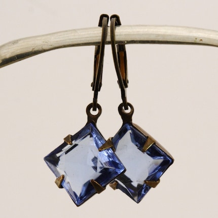 Vintage Glass Jewel Earrings - Indigo Blue