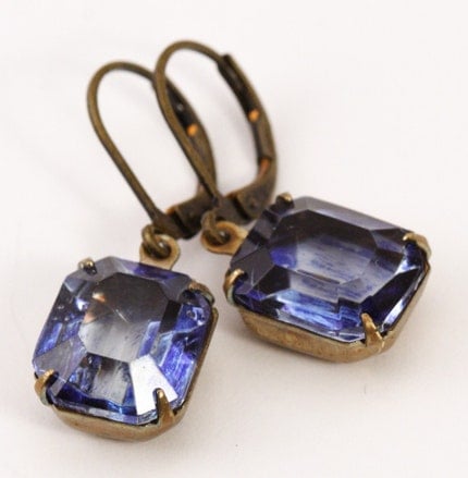 Vintage Glass Jewel Earrings - Iolite Blue