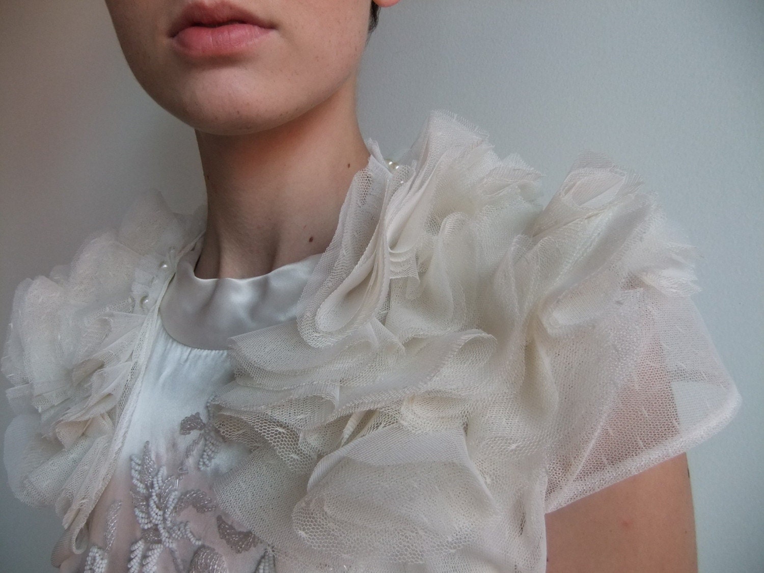 Ivory Tulle and Pearl Bridal Shrug MADE TO ORDER by hollystalder shawl 
