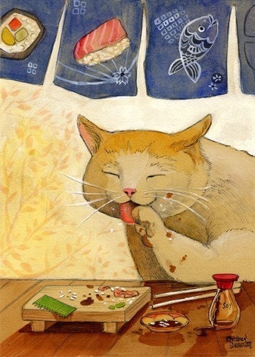 Sushi CAT  All done Signed and matted print