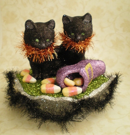 Double Trouble - OOAK Black Cat Halloween Decoration