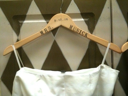 CUSTOM maple wood hanger for wedding gown or coat hand stamped with names