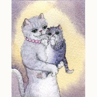 Tabby cat and shy kitten - signed print