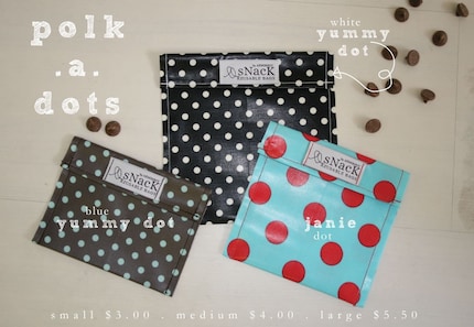 medium snack reusable bags . polk.a.dot patterns