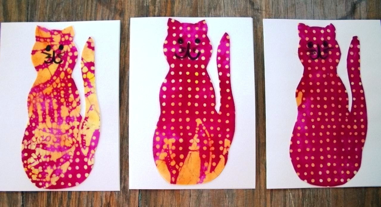 Greeting Cards/ Batik Cats Set of 3
