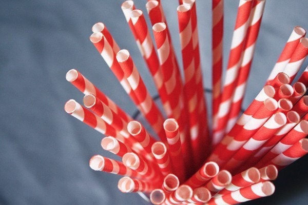 50 Red Striped Straws