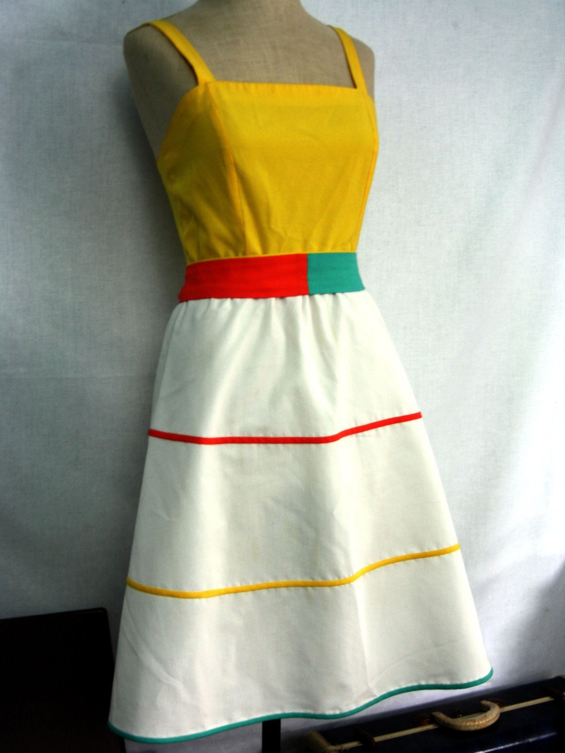 RESERVED FOR LONELY LITTLE PETUNIA 70s cotton summer frock yellow orange and mint green
