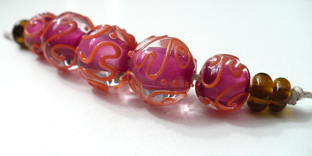 hot pink handmade lampwork beads