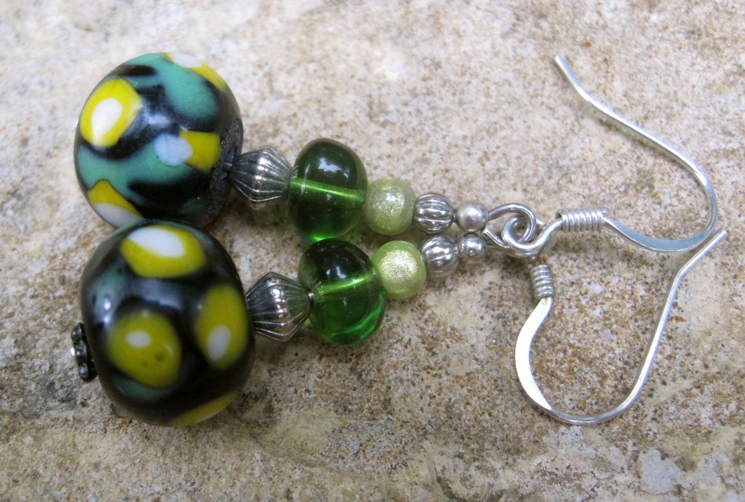 Forest Green-Gold Earrings -- Dew and Grass, Rain and Glass -- Our Summer SALE Benefits Sierra Club's Efforts in the Gulf