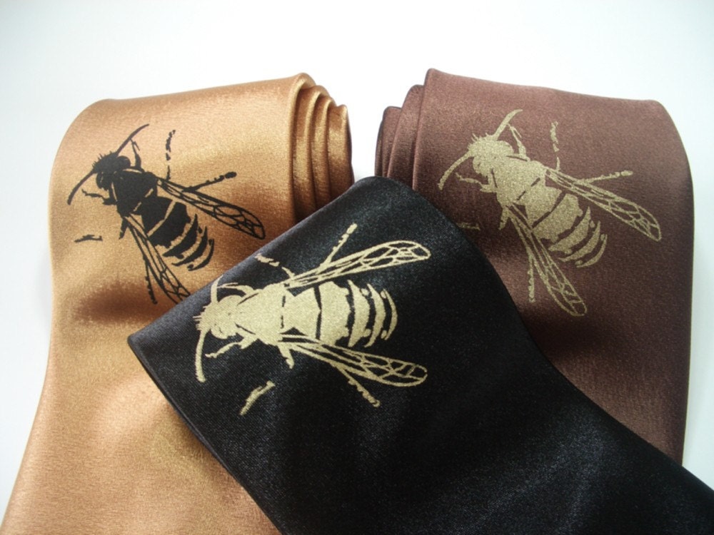 Honey Bee - hand screened silk necktie in three color choices, ready to ship