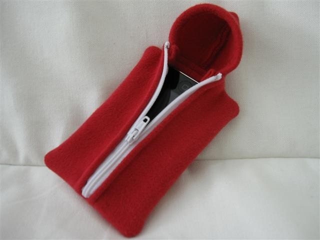 Red Hoodie Sweater Case (White Zipper)