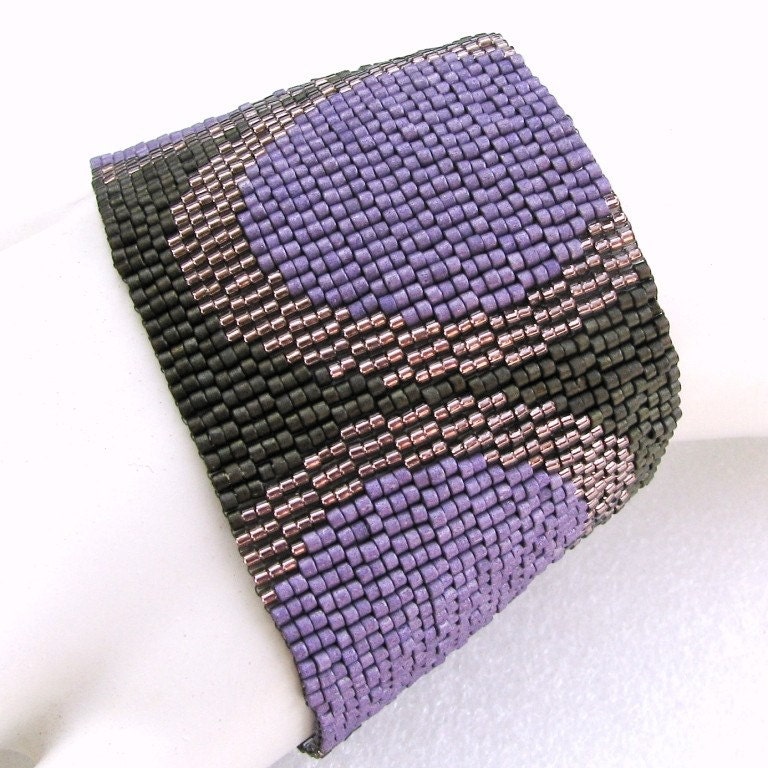Fashionable Circles in Eggplant and Bronze on Olive Peyote Cuff Bracelet (2505)