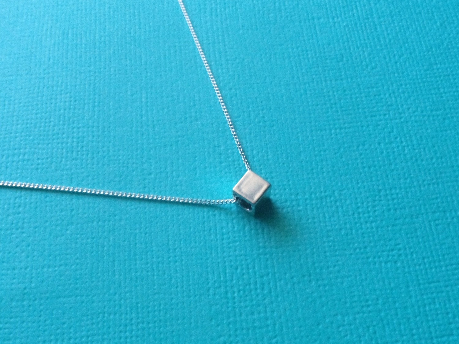 Minimalist- Tiny Sterling Silver Cube Necklace -Ready to Ship