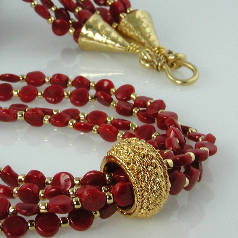 Red Coral and Gold Necklace by Personal Treasures