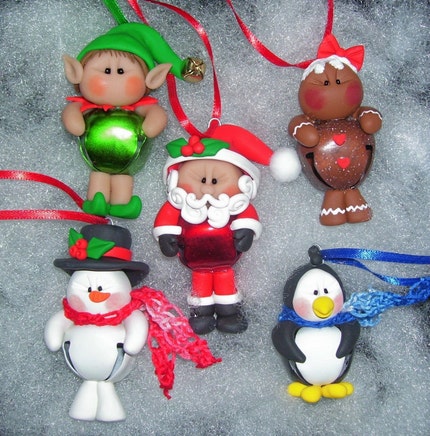 Elf Jingle Bell Buddy Polymer Clay Christmas Ornament - Free Personalization