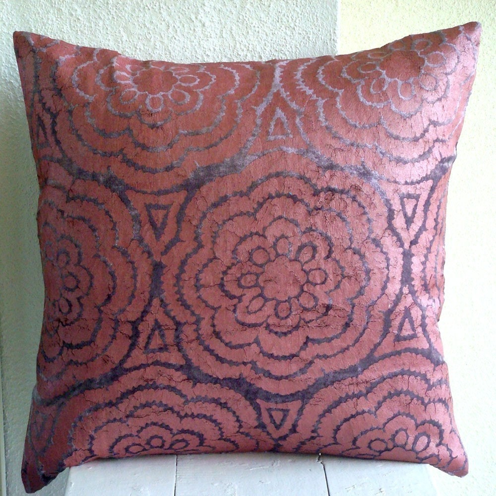 Violet Velvet - Throw Pillow Covers - 16x16 Inches Velvet Pillow Cover with Floral Design