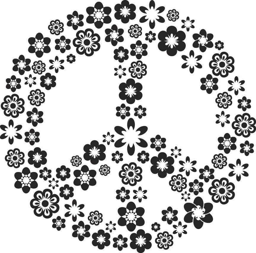 Funky Floral Peace Sign Vinyl Wall Decal