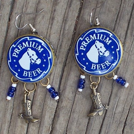 Even Cowgirls Get the Blues Upcycled Bottle Cap Earrings