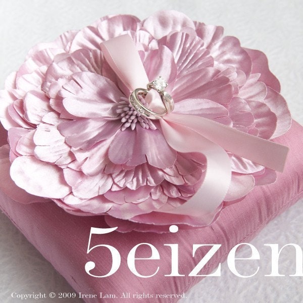 Elle Series Pink Bloom and Pink Dupioni Silk Ring Pillow