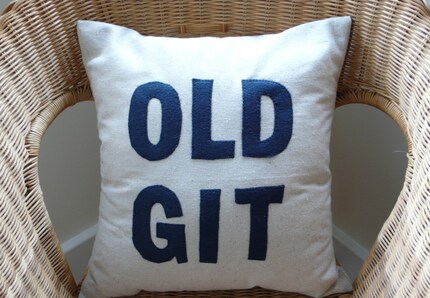 Old Git -  16in (41cm) sq appliqued pillow / cushion