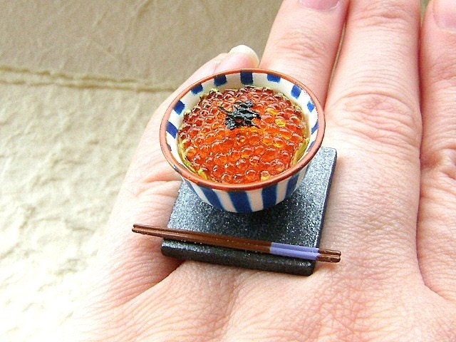 Kawaii Cute Japanese Ring - Ikura Don Rice And Fish Eggs