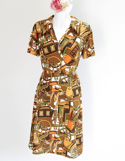 Psychedelic Carriage Print Summer Dress -size S-M