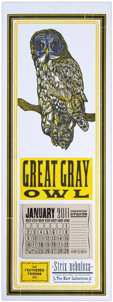 2011 GREAT GRAY OWL CALENDAR HAND PRINTED LETTERPRESS